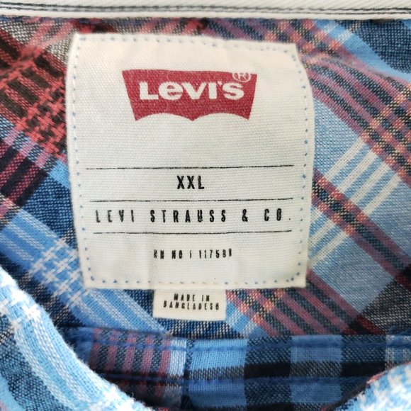 Levi's Plaid Button Down Shirt Men's Sz XXL Blue Collared - Picture 5 of 7